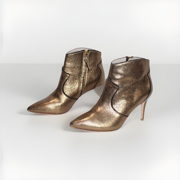 Boden Ankle Boots Gold Stiletto Heeled Leather Boot MINT Women's Size 40 9.5 - Picture 1 of 13